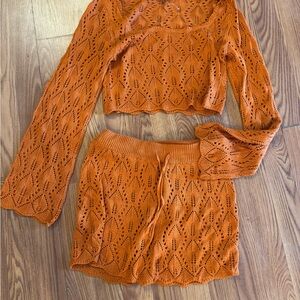Almost Famous Burnt Orange Lace Skirt Set